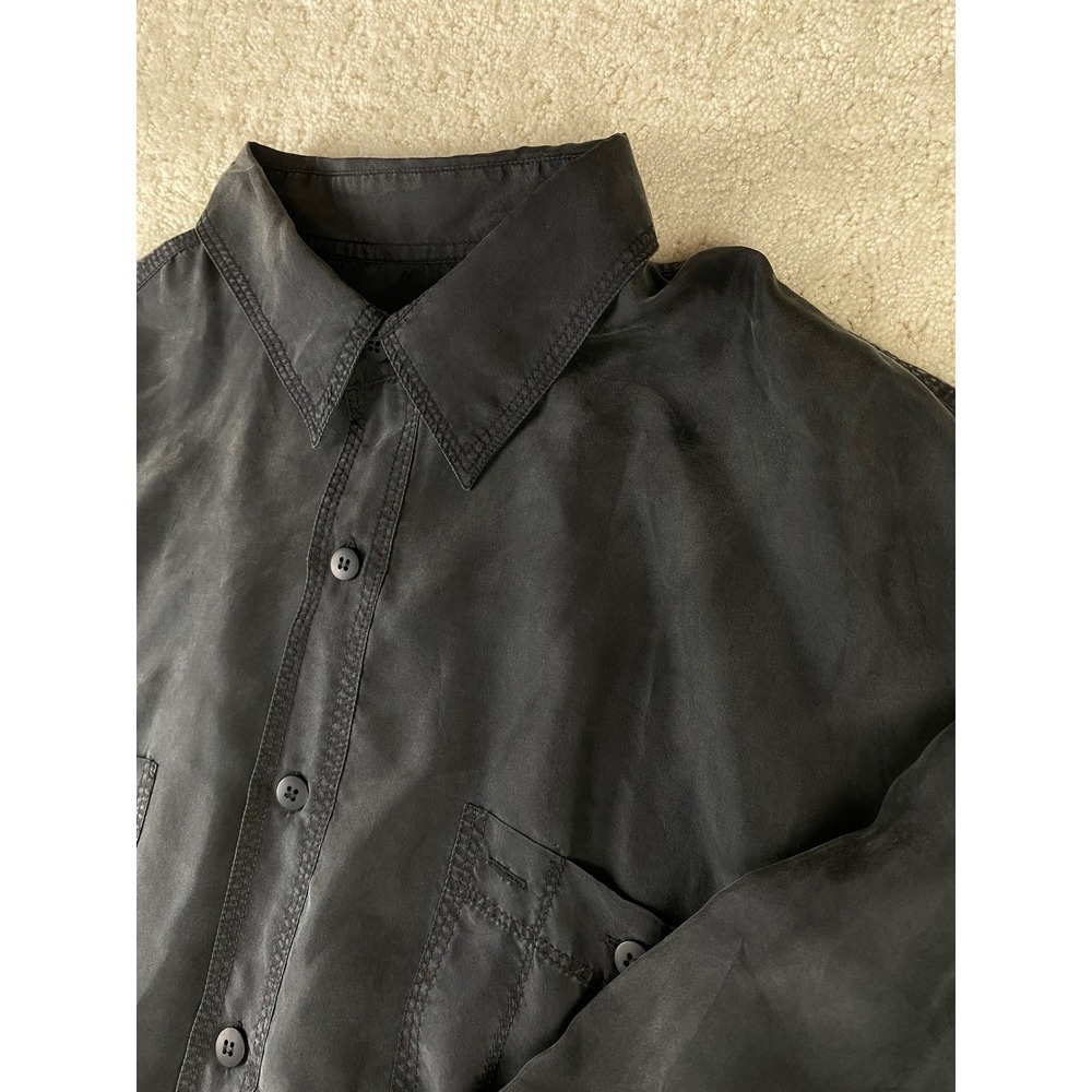 Summa Silk Button Down Shirt Mens L Gray Textured 100% Silk Long Sleeve Pocket - Picture 1 of 8
